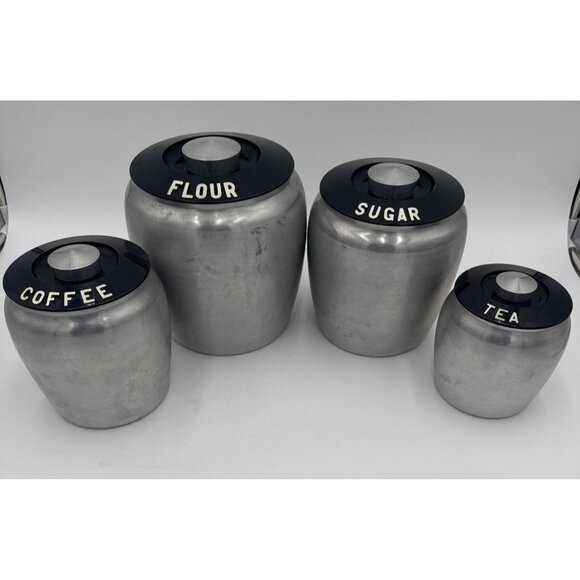 Vintage Kromex Manufacturing Brushed Aluminum Canister Set 1950's Retro Kitchen - Picture 1 of 16